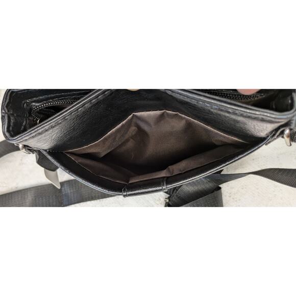 NEW Westend Crossbody Bag Black Vegan Faux Leather Snap Flap Wide Strap - Picture 8 of 10